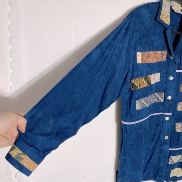 Vintage Nativewear Designs Blue Stonewash Long Sleeve Button Up Blouse M - Picture 11 of 16